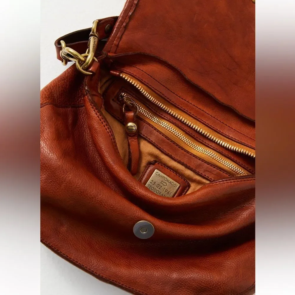 Campomaggi x Free People Salvatore Shearling Trim Leather Shoulder Bag in Cognac - Picture 5 of 15